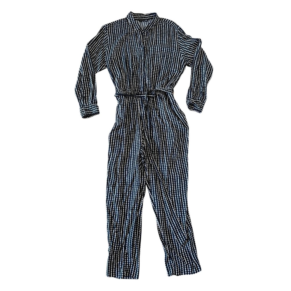 Marimekko x Uniqlo Pienet Kivet Long Sleeve Belted Jumpsuit Button Front sz L - Picture 2 of 10